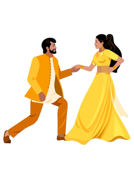 Vector boda india pareja de baile sangeet