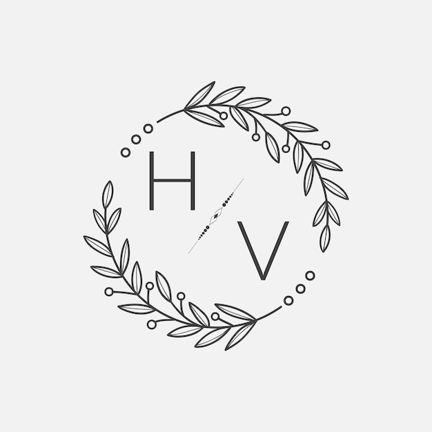 Boda inicial de monograma HV con línea de círculo creativo