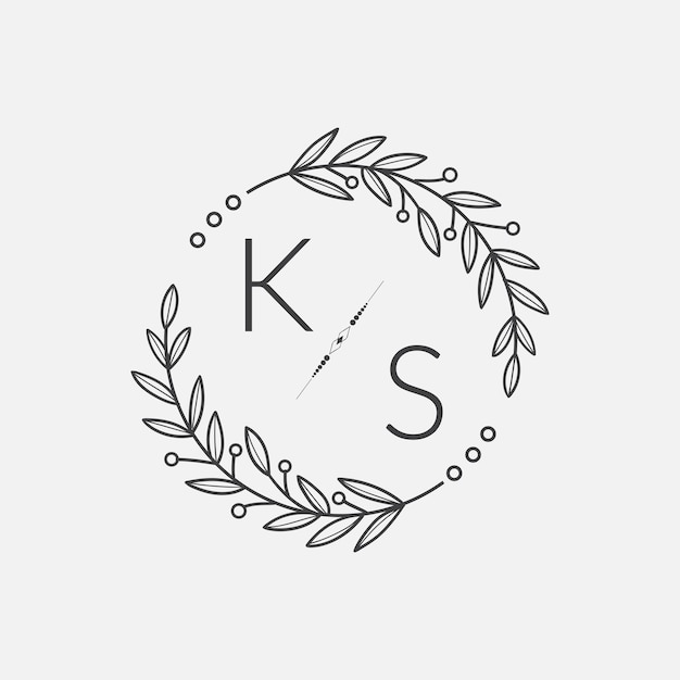 Boda inicial de monograma KS con línea de círculo creativo