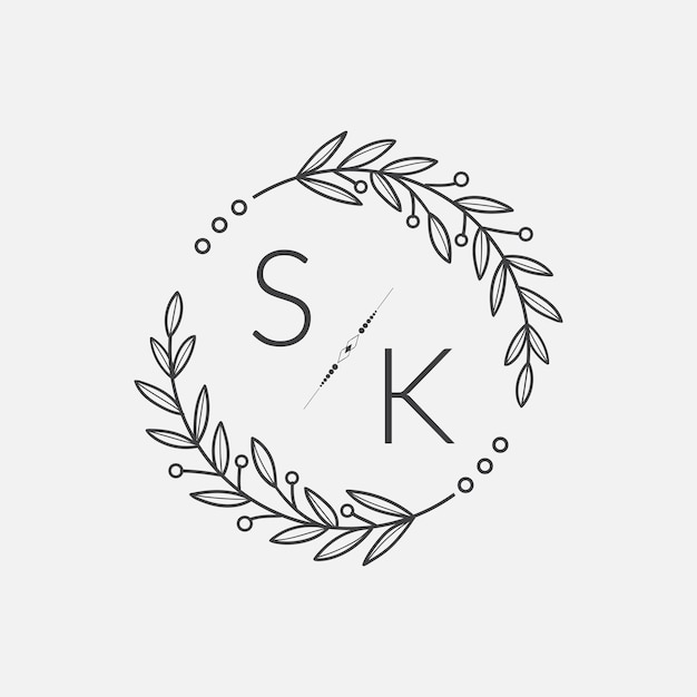 Boda inicial de monograma SK con línea de círculo creativo