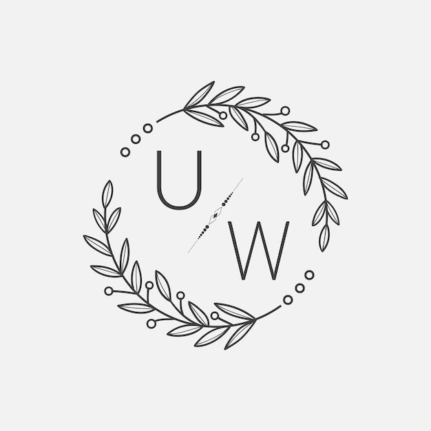 La boda inicial del monograma de UW con la línea del círculo creativo