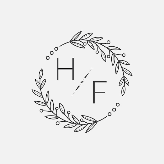 Boda de monograma inicial HF con línea de círculo creativo