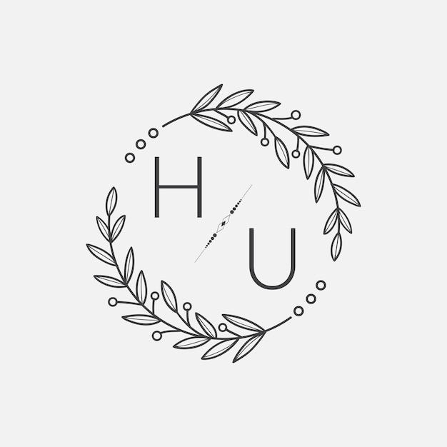 Boda con monograma inicial HU con línea de círculo creativo