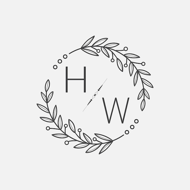 Boda de monograma inicial HW con línea de círculo creativo