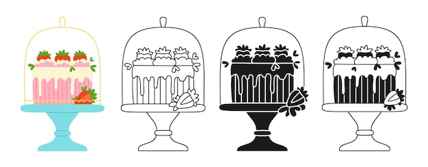 Boda o pastel de cumpleaños celebración dulce postre de fresa símbolo de dibujos animados diseño de panadería de vacaciones