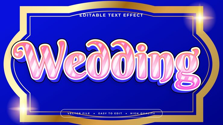 Vector boda rosa blanco y dorado estilo de fuente de efecto de texto editable en 3d