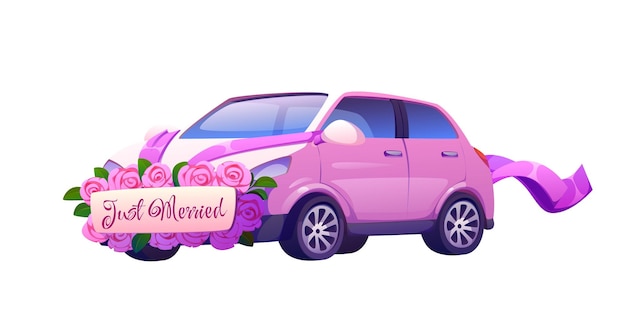bodas y bodas coche rosa adornado con flores