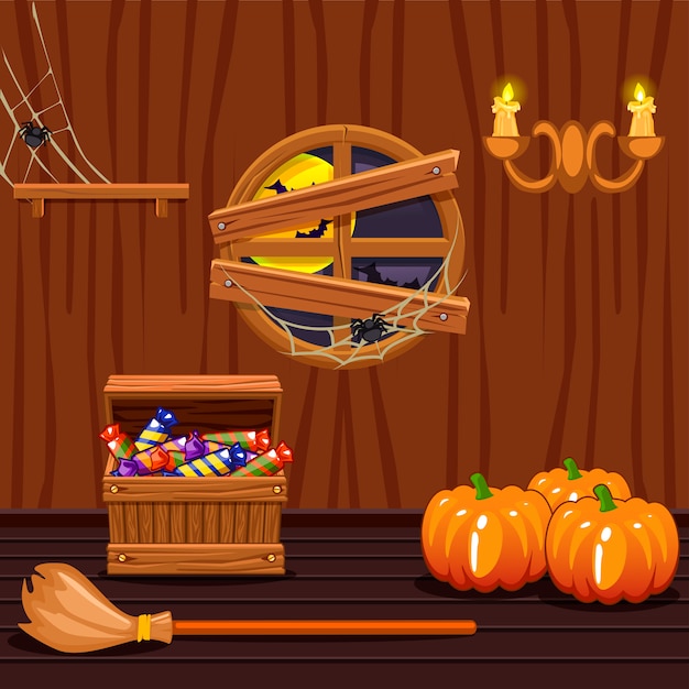 Vector bodega de madera, símbolos de halloween