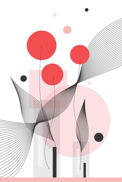 Bodegón geométrico con elementos botánicos, una ilustración vectorial moderna con un estilo minimalista