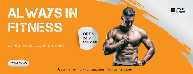 Vector body fitness gym portada de redes sociales banner web