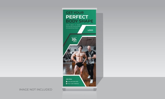 Body fitness gym roll up banner stand plantilla para promoción de gimnasio