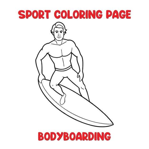 BODYBOARDING Ilustración de arte de líneas vectoriales Libro para colorear para niños