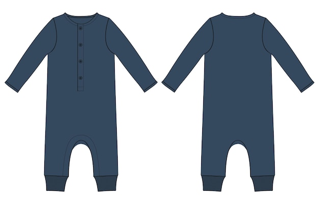 Bodysuit dibujo técnico moda boceto plano plantilla de ilustración vectorial para niños