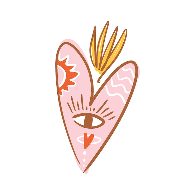 Bohemian Heart with Eye and Sun Symbol