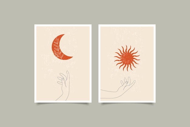 bohemio sol y luna cartel moderno colección de impresión de arte de pared