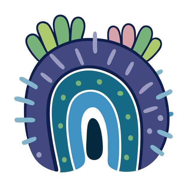 Boho arco iris cactus suculento vivero espinoso planta de cactus arco ires con espinas Doodle casa linda sobre un fondo blanco 8