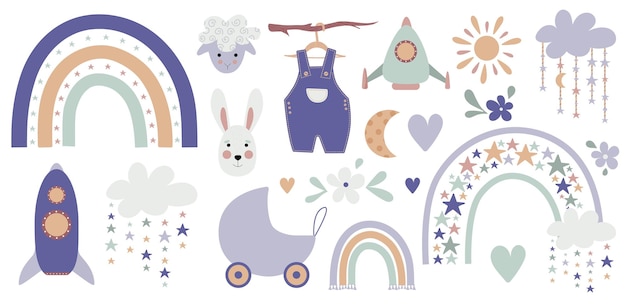 Boho baby rainbow clipart Boho color arco iris animales y elementos de bebé para su proyecto de niños