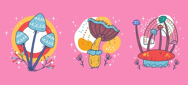 Boho bosque mágico esotérico set aislado de hongos místicos Ilustración de diseño gráfico plano vectorial