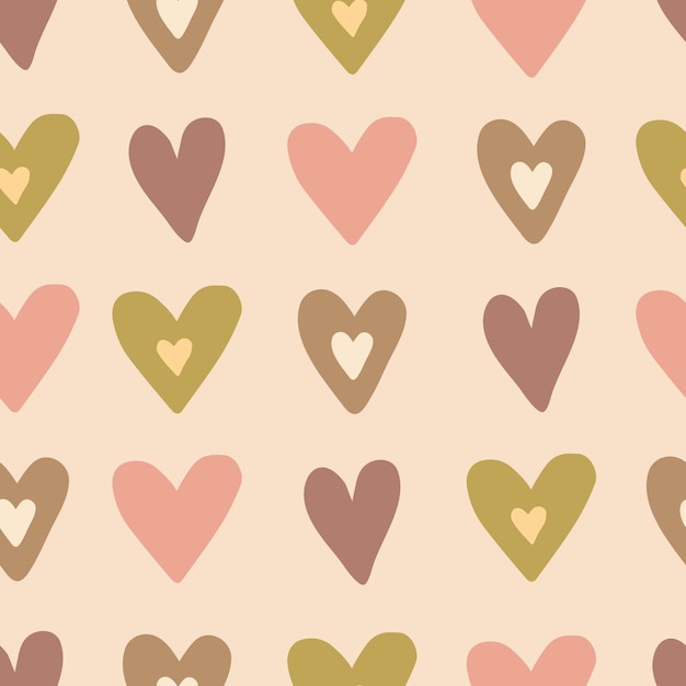 Boho dibujado a mano corazones de patrones sin fisuras sobre fondo beige