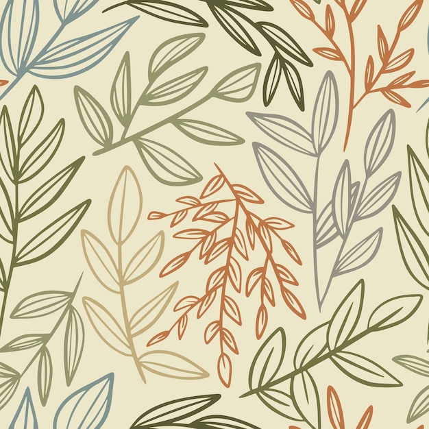 Boho hojas y ramas línea dibujo patrón sin fisuras