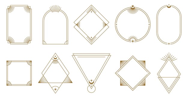 Boho marco Simple línea mínima arte insignia bordes contorno etiqueta plantillas vector conjunto