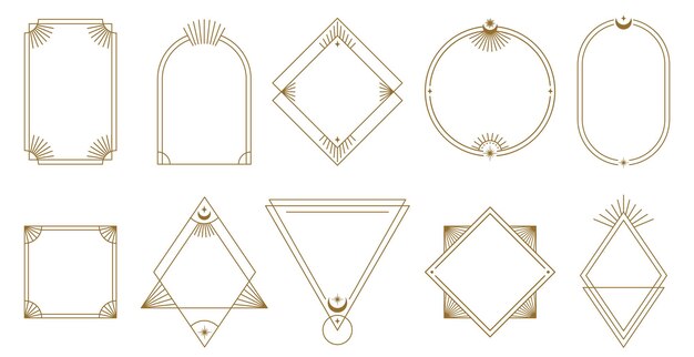 Boho marco simple línea mínima arte insignia bordes contorno etiqueta plantillas vector conjunto