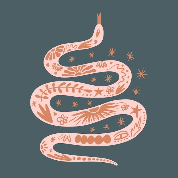 Boho serpiente animal adornado bohemio ingenuo funky handdrawn estilo arte