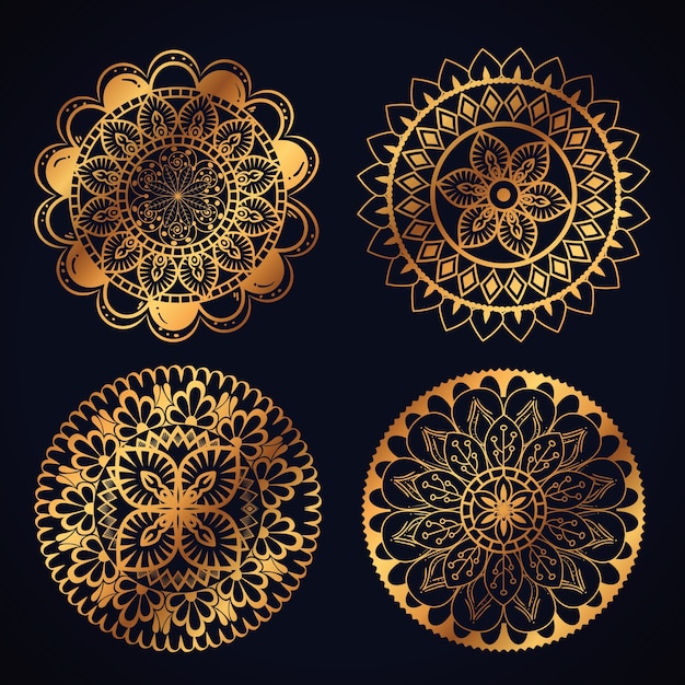 Boho style golden mandala set icons