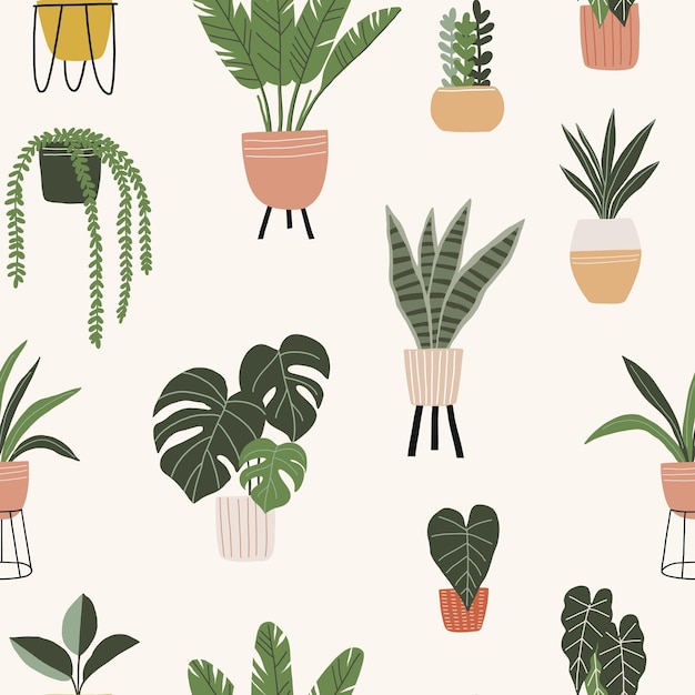 Boho vector casa plantas de patrones sin fisuras