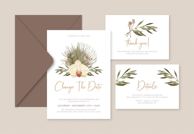 Vector boho wedding card cambia la fecha