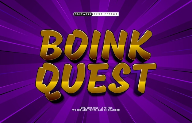 Boink Quest efecto de texto editable con un juego y efecto de texto de dibujos animados