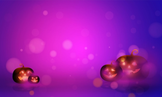 Bokeh abstracto Color púrpura claro con fondo de luz suave para diseño de cartel de vacaciones mágicas de vector de calabazas de halloween lindas oscuras