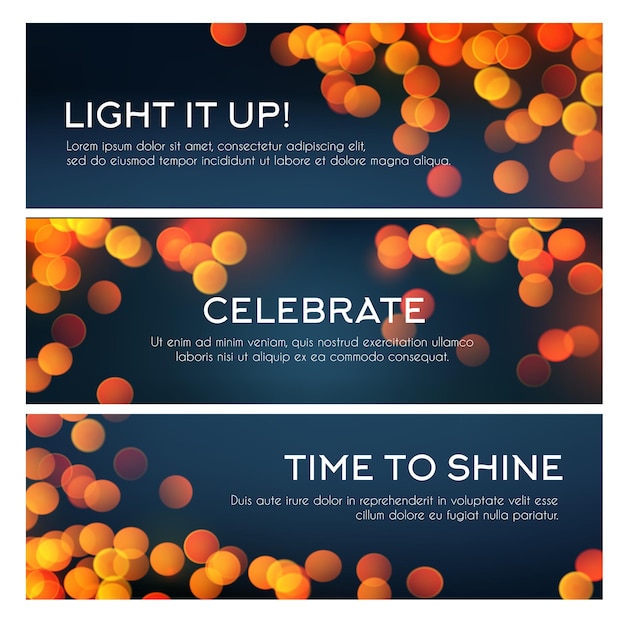Bokeh banner de luces doradas borrosas copia espacio