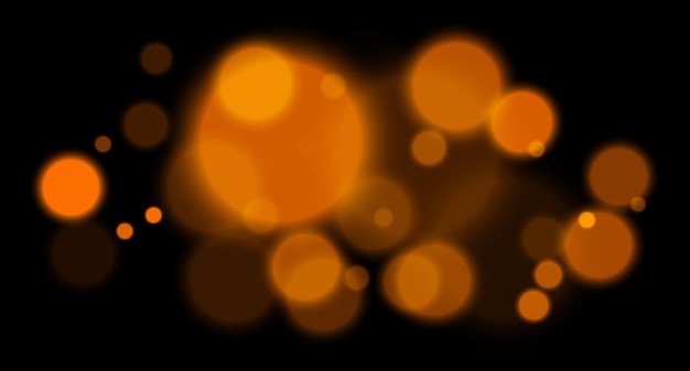 Bokeh brillante naranja con partículas de círculo en capas y efecto de desenfoque en fondo negro Crea un visual energético dramático para composiciones digitales