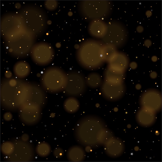 Vector bokeh dorado, brillantes estrellas doradas y plateadas brillantes