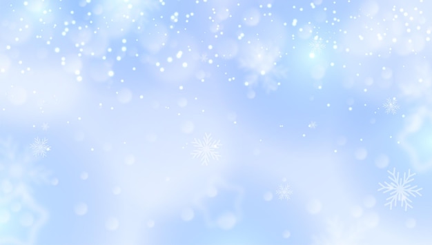 Bokeh de luces navideñas y fondo de copos de nieve cayendo.