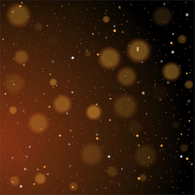 Bokeh de oro, brillantes estrellas doradas y plateadas brillantes sobre fondo oscuro