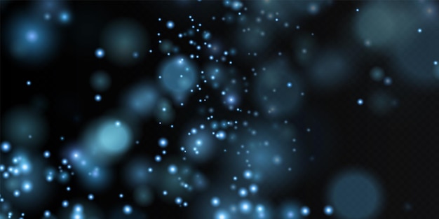 Bokeh polvo brillante con estrellas azules brillantes sobre un fondo transparente Textura brillante