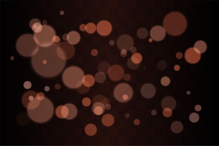 Vector bokeh set multiple blurred circles randomly distributed with soft focus depth created by overlapping transparent layers on dark background