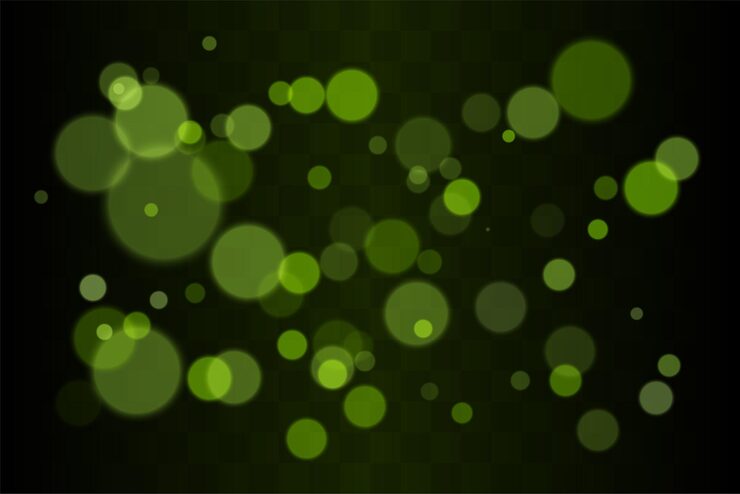 Vector bokeh set multiple blurred circles randomly distributed with soft focus depth created by overlapping transparent layers on dark background