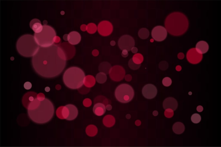 Vector bokeh set multiple blurred circles randomly distributed with soft focus depth created by overlapping transparent layers on dark background