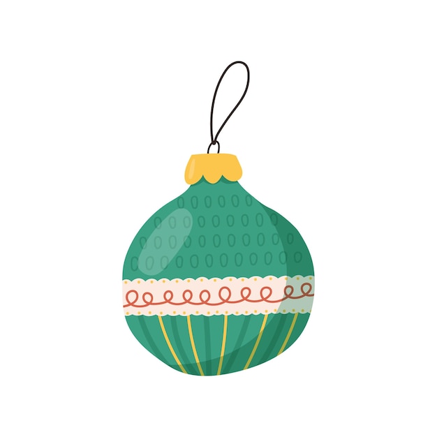 Bola de adorno de Navidad brillante para decorar la ilustración de vector plano de árbol aislado en blanco