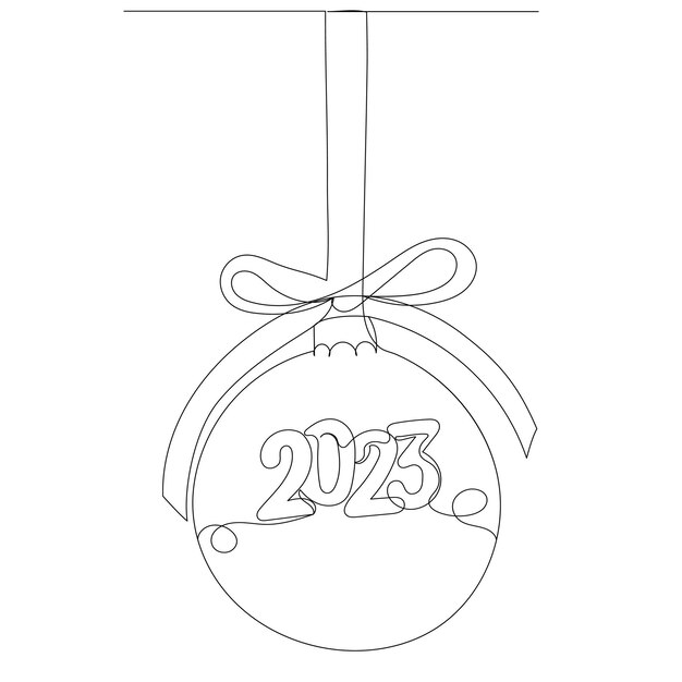 Bola de año nuevo y vector de dibujo de línea continua de boceto 2023