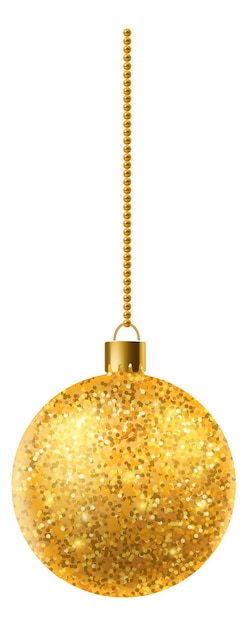 Vector bola de árbol de navidad de brillo dorado maqueta realista aislada sobre fondo blanco
