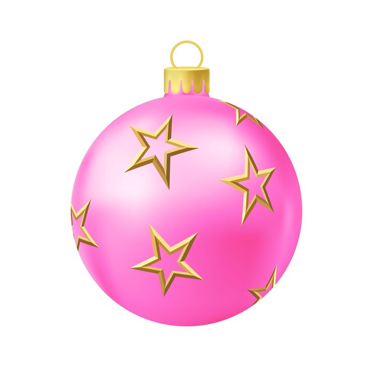 Vector bola de árbol de navidad rosa con estrella dorada