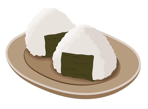 Bola de arroz Onigiri Comida japonesa en el plato Ilustración aislada en fondo blanco