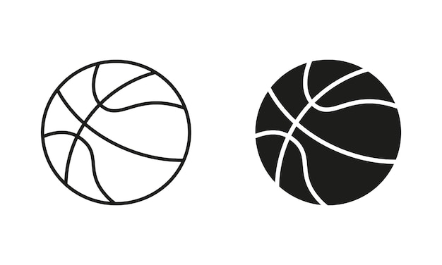 Bola de baloncesto silueta negra y icono de línea juego de pelota para jugar juegos deportivos