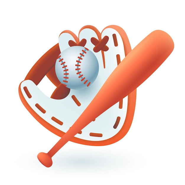 Vector bola de bate de béisbol y guante o guante ilustración 3d