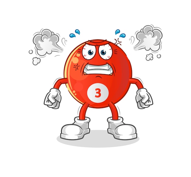 bola de billar roja mascota muy enojada. vector de dibujos animados