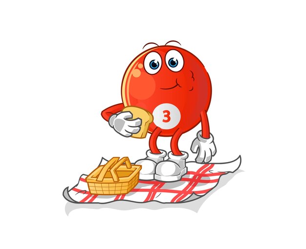 Bola de billar roja en un vector de mascota de dibujos animados de dibujos animados de picnic